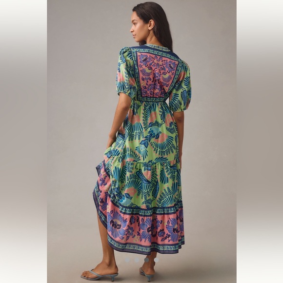 Rare!!! Anthropologie NWT Farm Rio Short-Sleeve Tiered A-Line Midi Dress size S. - Picture 6 of 13